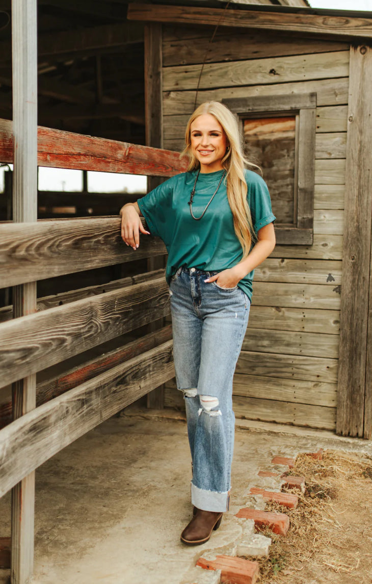 The Luxy Bucks Teal Top