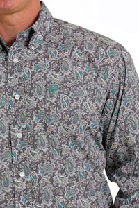 Cinch Gray/Teal Paisley Button Up