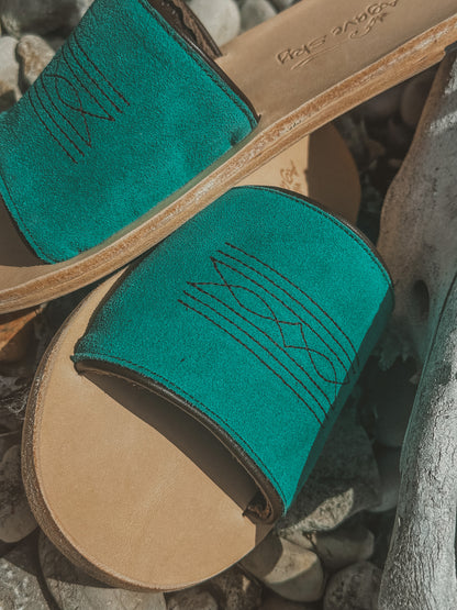 The Nadia Western Turquoise & Brown Sandal