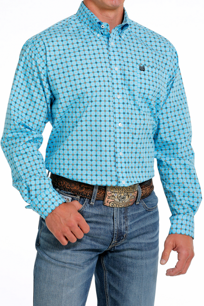 Cinch Turquoise Geo Print Button Up