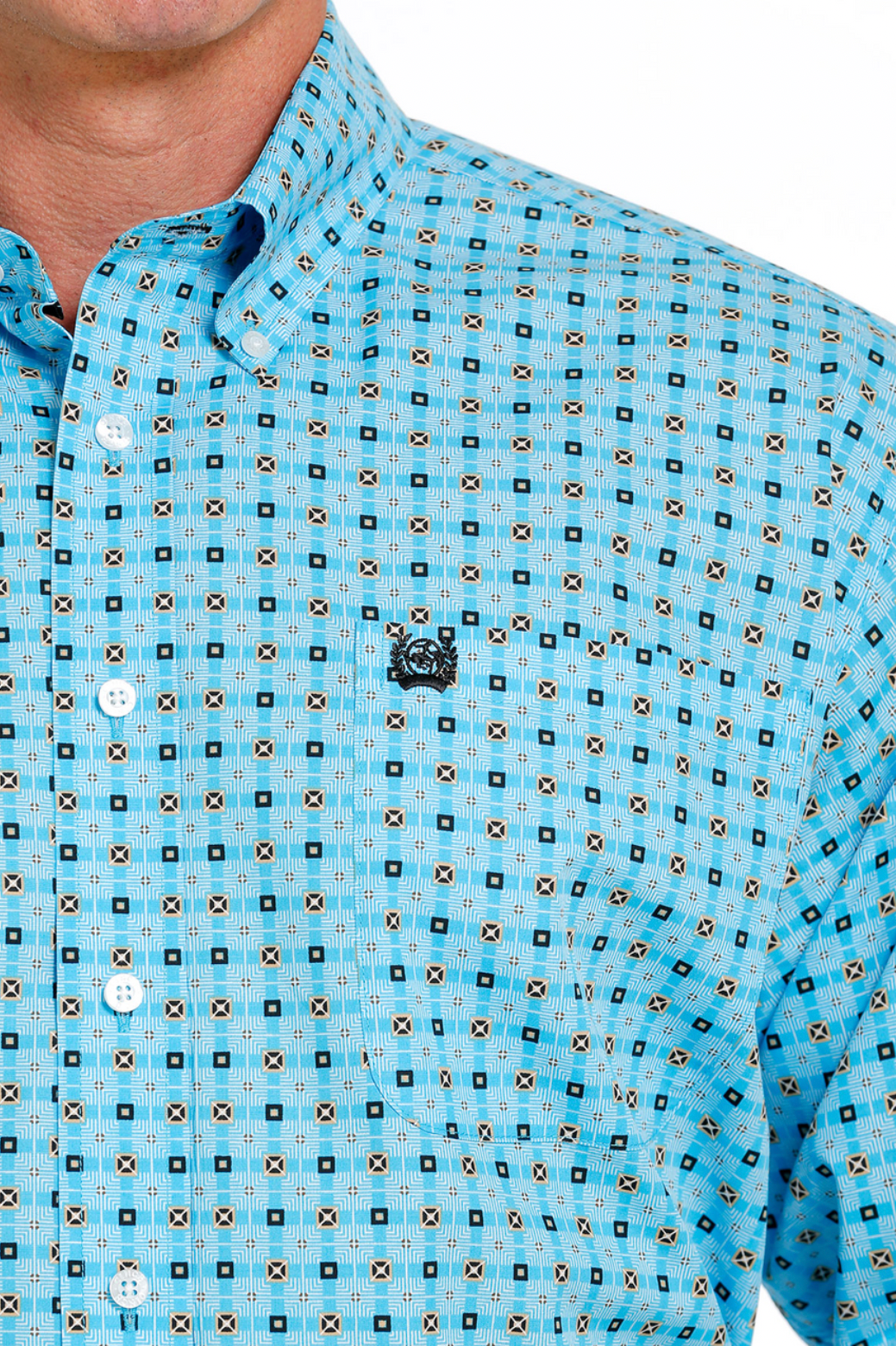 Cinch Turquoise Geo Print Button Up