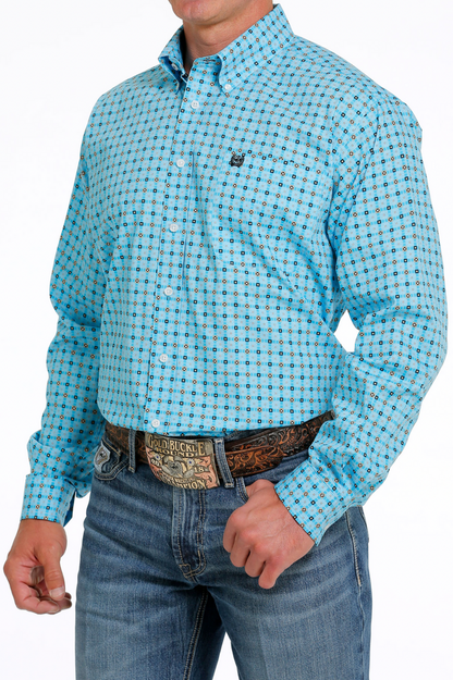 Cinch Turquoise Geo Print Button Up