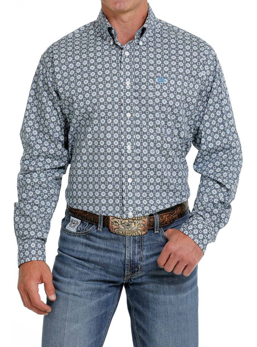 Cinch Blue Geo Print Button Up