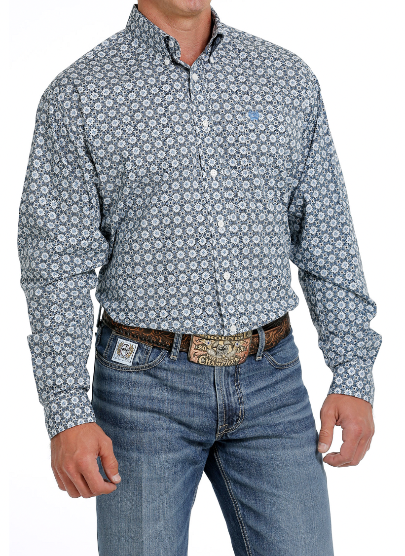 Cinch Blue Geo Print Button Up